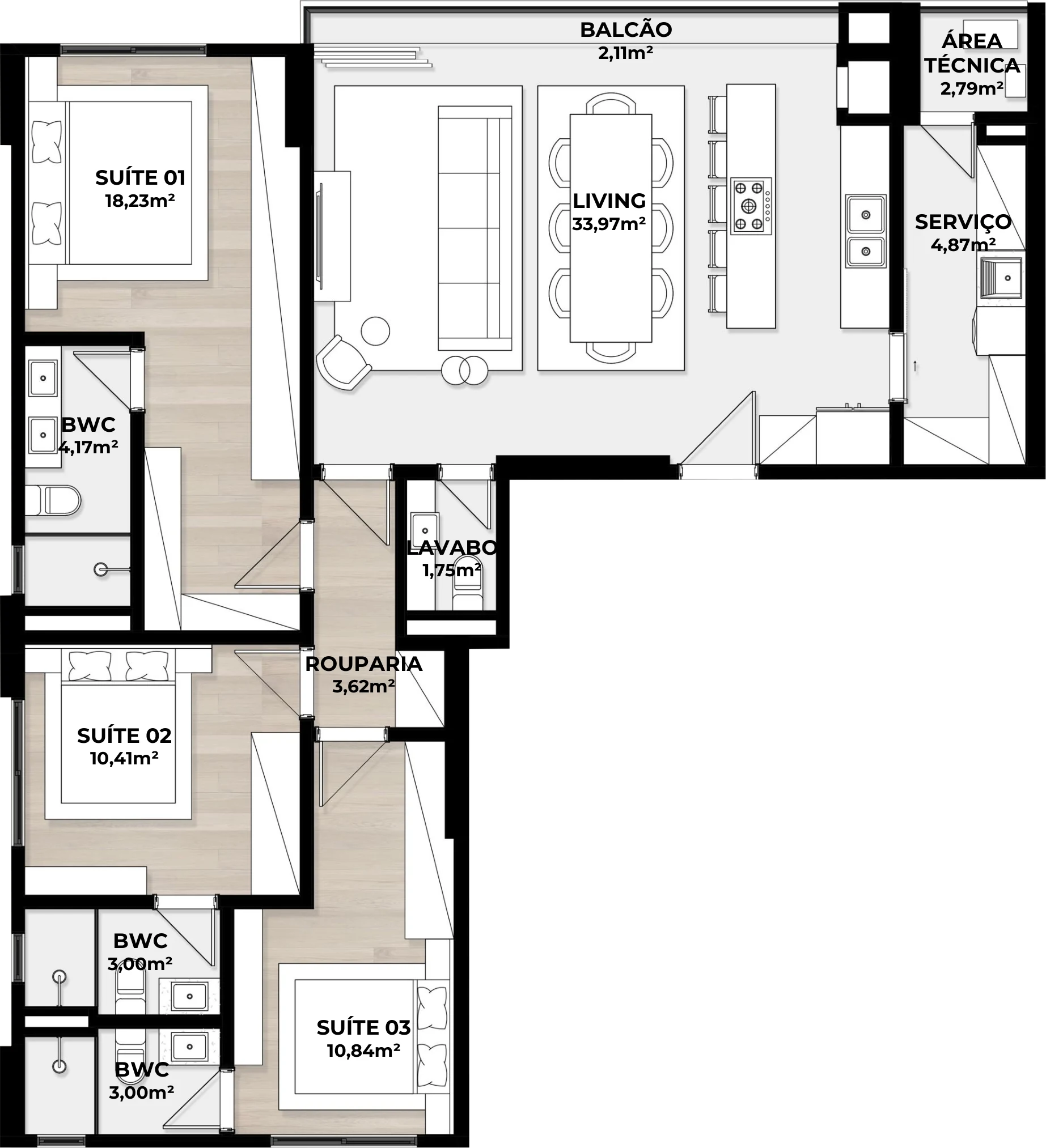 Planta do apartamento final 03, 120 m²